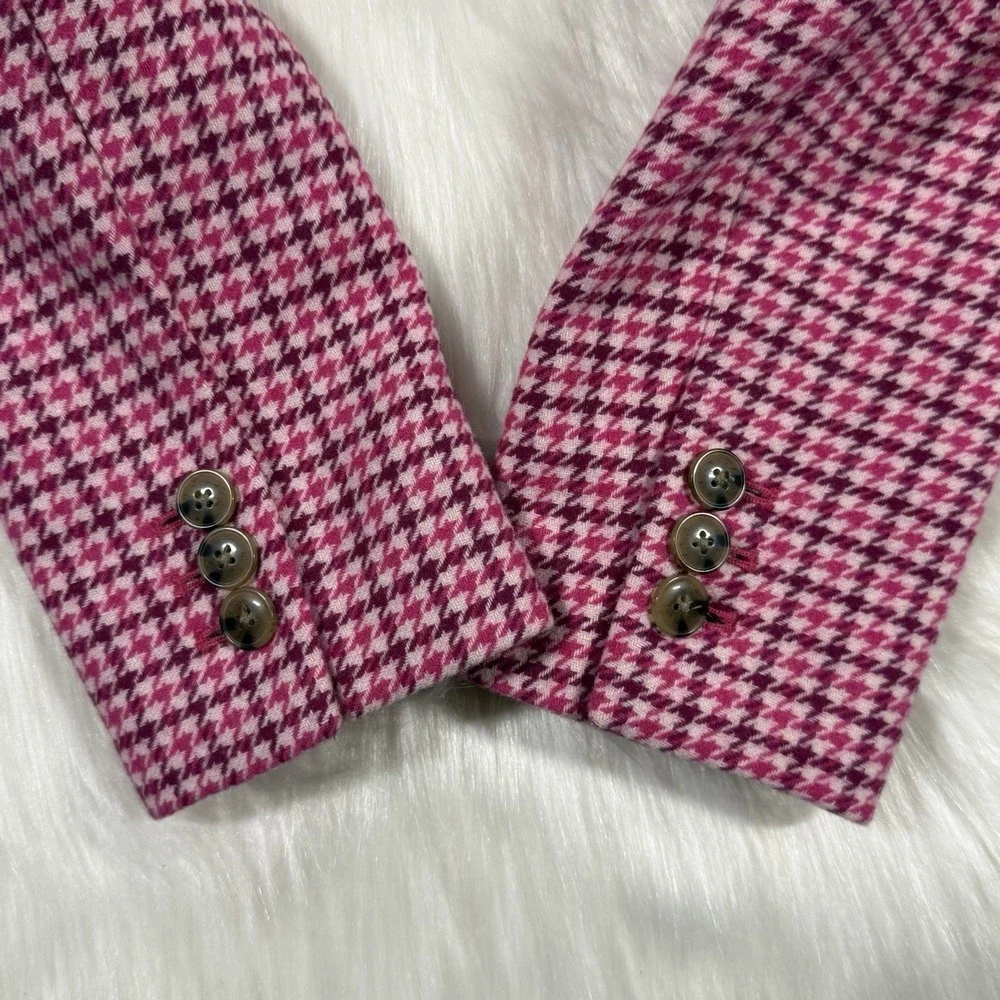 J.‎ Crew Women's Size 4 P Petite Pink Houndstooth Wool Blend Blazer Jacket BA809